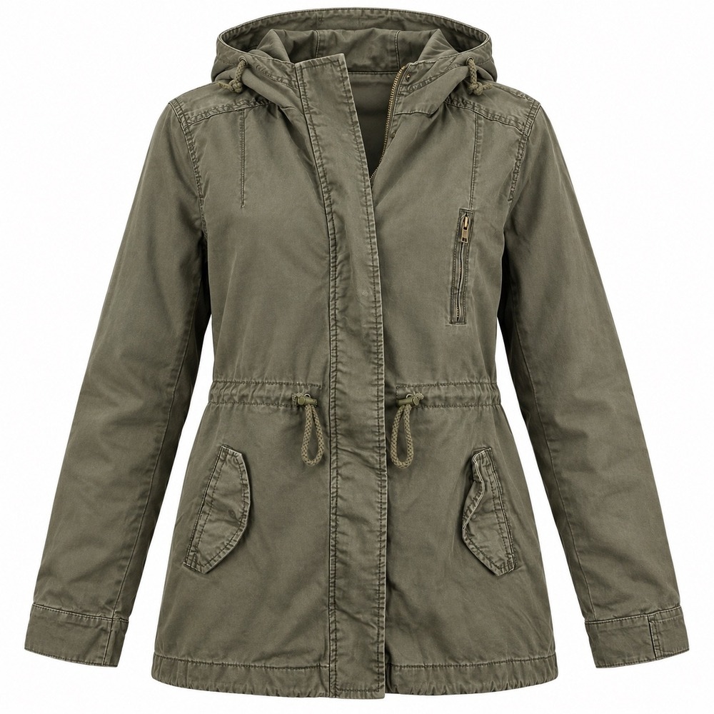 Ambiance Anorak Jacket Utility Graphic Back Cotton Large Olive Green Military